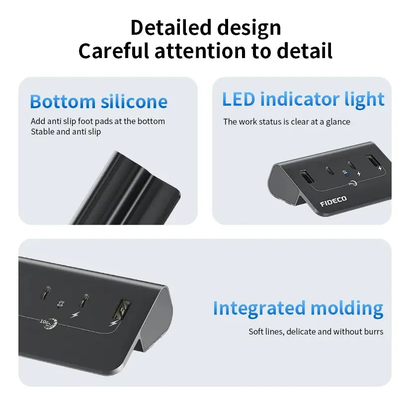 Hub Premium 4 Puertos Usb 3,0 + Usb C 10 Gbps Fideco Negro
