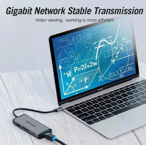 Hub Multipuerto Usb C 8 En 1 Hdmi Rj45 Usb 3,0 Sd Vention Gris
