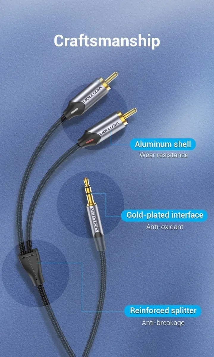 Cable Trenzado Adaptador De Aux 3,5mm A 2 Rca 3m Vention