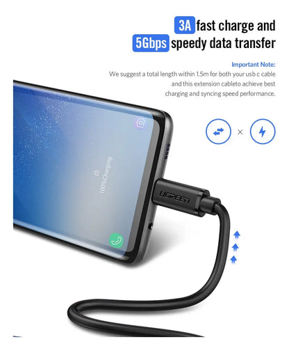 Cable Extensor Usb C Macho A Hembra Adaptador 4k 0,5m Ugreen Negro - 50cm