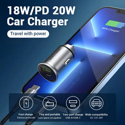 Cargador De Celular Para Auto Usb-c Usb 18w 20w Mfi Vention Gris Oscuro