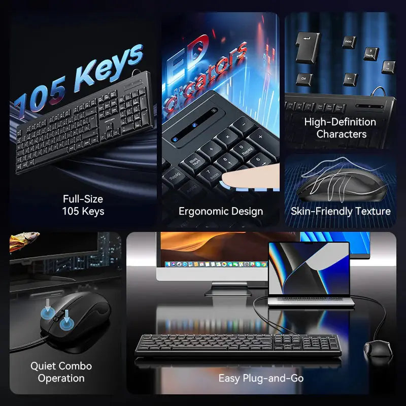 Kit Combo Teclado Y Mouse Silencioso Usb Español Vention Negro Negro
