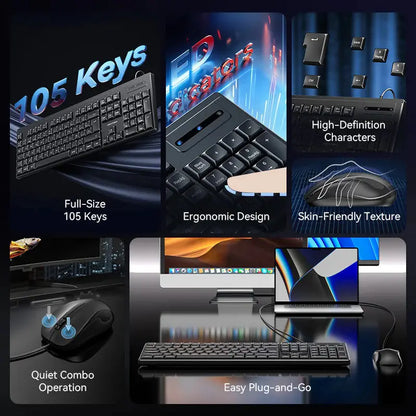 Kit Combo Teclado Y Mouse Silencioso Usb Español Vention Negro Negro