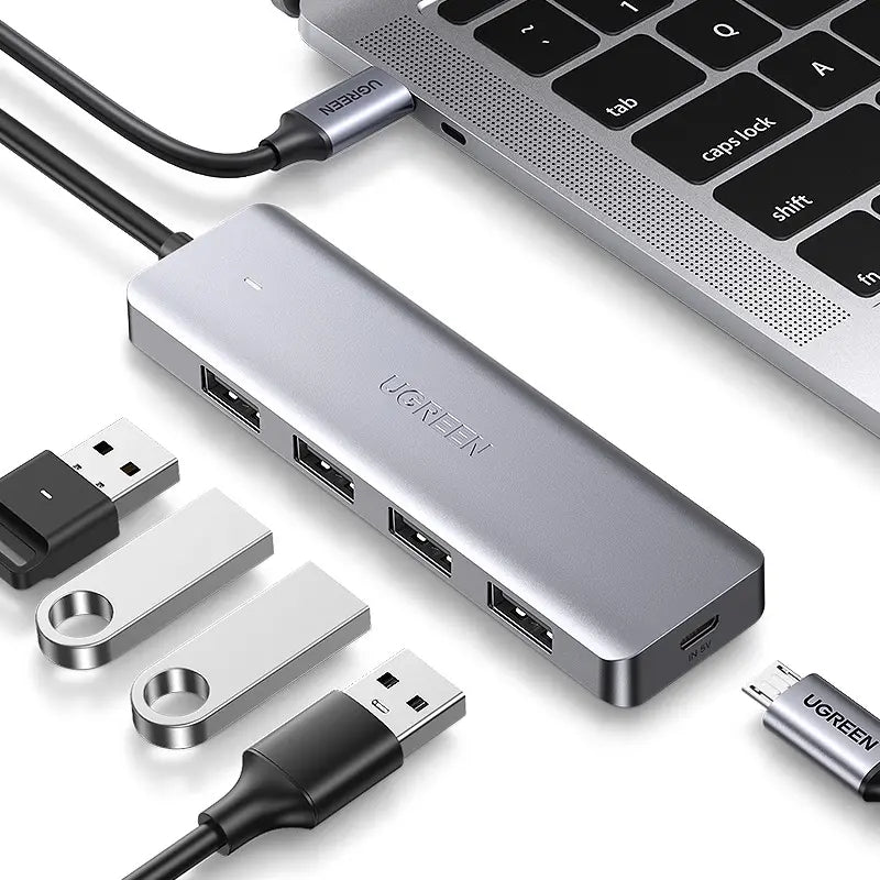 Hub Multipuerto Usb-c - 5 En 1 - Usb 3,0 X4 Pd 5v Ugreen Plateado