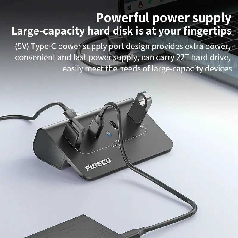 Hub Premium 4 Puertos Usb 3,0 + Usb C 10 Gbps Fideco Negro