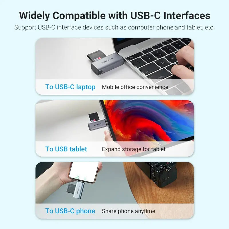 Lectora Tarjeta - 2 En 1 - Usb-c + Usb Sd Tf Dual - Vention