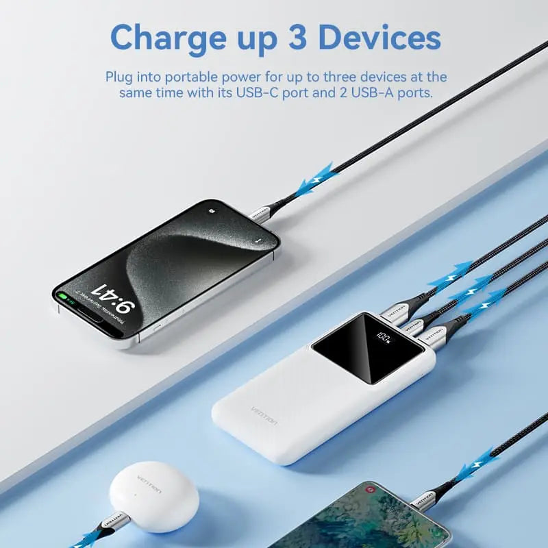 Power Bank Cargador Portatil 10000mah 3 Usb Bateria Vention