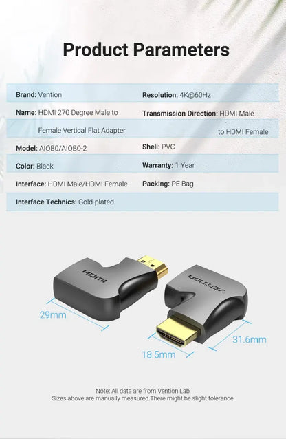Adaptador Pack 2 Hdmi Hembra A Macho Codo 270 Grados Vention
