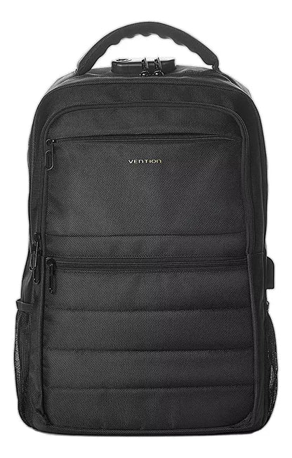 Mochila Porta Notebook 15,6 Candado Resistente Agua Vention Negro Liso