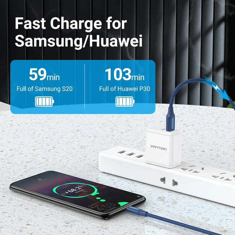Cable De Carga De Celular Usb A Usb-c 2,0 3a 1m Azul Vention