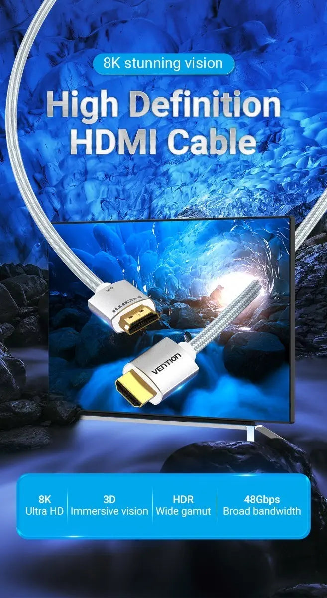 Cable Trenzado Hdmi 2,1 8k 60hz Hdr 3d 48gbps 3 M Vention