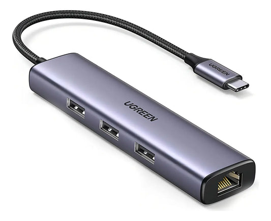 Hub Multipuerto 4 En 1 Usb-c A Usb 3,0 Rj45 Adaptador Ugreen Gris