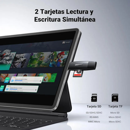 Lector Tarjeta Sd Tf 2 En 1 Usb-c Usb 3,0 Dual Negro Ugreen Negro