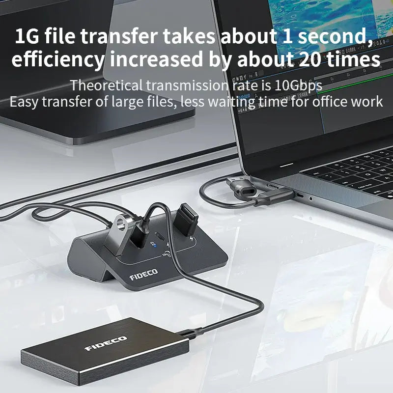 Hub Premium 4 Puertos Usb 3,0 + Usb C 10 Gbps Fideco Negro