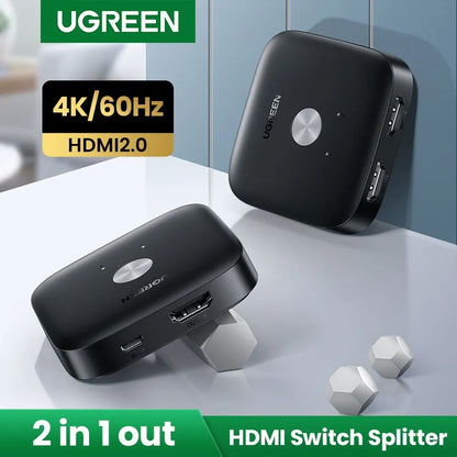 Switch Hdmi 2,0 4k @ 60hz 2 In 1 Out Micro Usb Negro Ugreen Negro