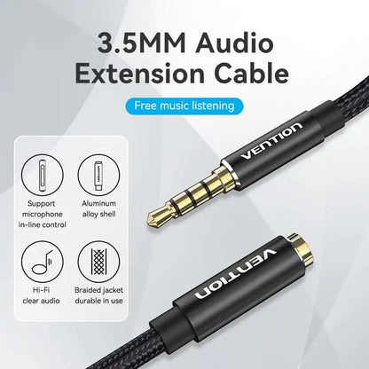Cable De Audio Auxiliar Jack 3,5mm Macho A Hembra 3m Vention