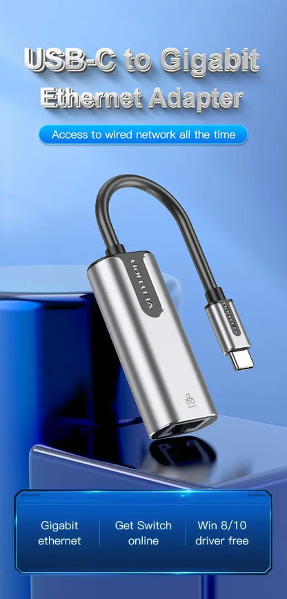 Adaptador Usb C Macho A Ethernet Rj45 Hembra Vention Gris Oscuro