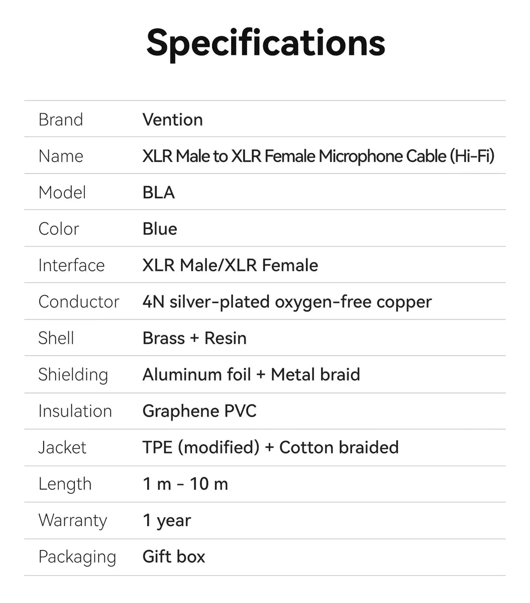 Cable Xlr Macho Hembra Canon Vention 2 Metros Hifi Microfono