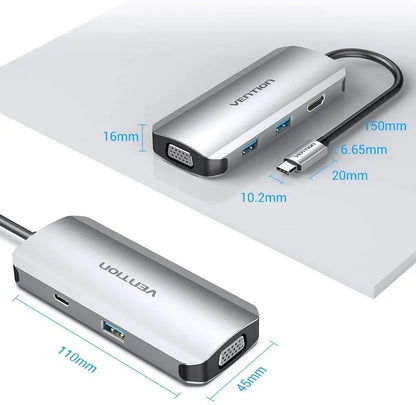 Hub Multipuerto 5 En 1 Usb C Hdmi Vga Usb Con Carga Vention