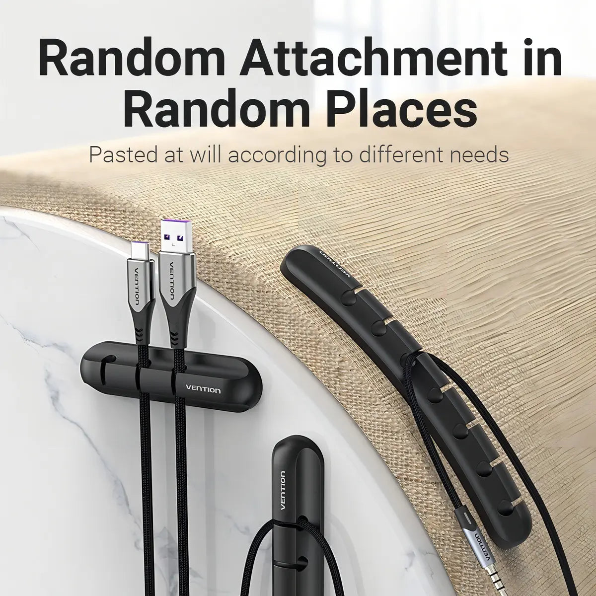 Organizador De 7 Cables Escritorio Con Adhesivo 3m Vention Negro