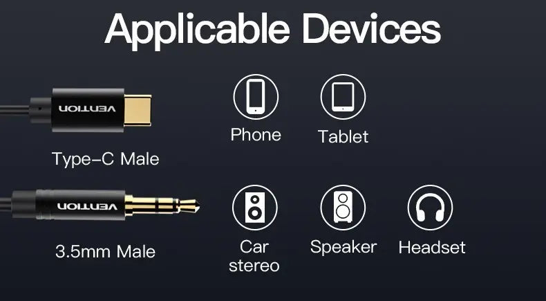 Cable Adaptador Auxiliar Jack 3,5 Plug A Usb Tipo C Vention