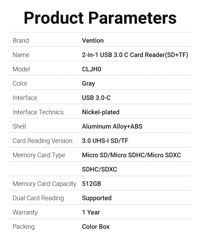 Lectora Tarjeta - 2 En 1 - Usb-c + Usb Sd Tf Dual - Vention