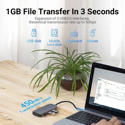 Hub Multipuerto Vention Hdmi Usb 3,0 Usb C + Power Delivery