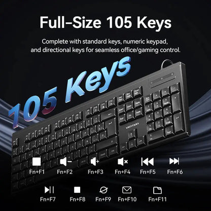 Kit Combo Teclado Y Mouse Silencioso Usb Español Vention Negro Negro