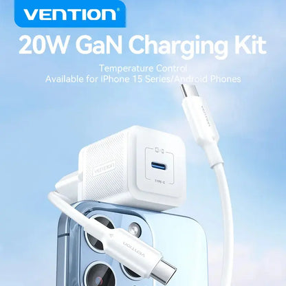 Cargador Con Cable Adaptador Carga Rapida Usb C 20w Vention Blanco