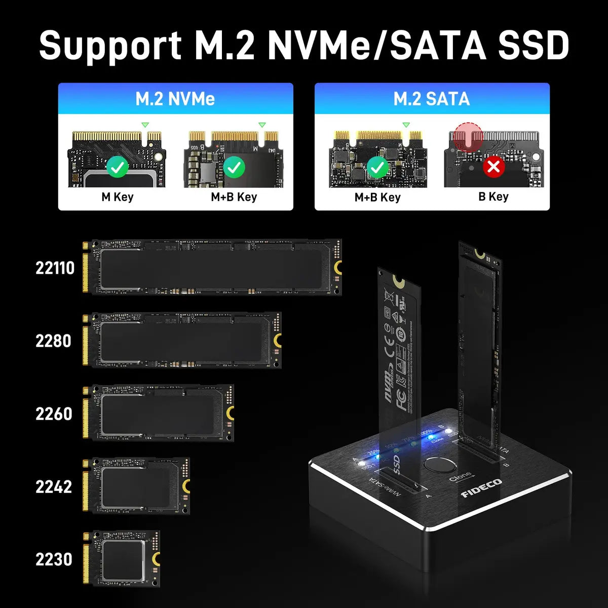 Docking Station Fideco Clonador Dual M,2 Nvme Sata Ssd