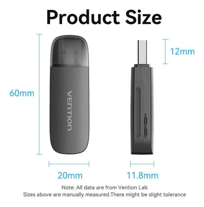 Lectora De Tarjeta - 2 En 1 - Usb 2,0 - Sd Tf Single Vention Negro