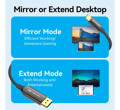 Cable Usb C A Display Port 1,4 Bidirecciona 8k 4k 1m Vention Negro