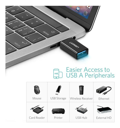 Adaptador Otg Usb 3,0 Hembra A Usb C Macho Ficha Ugreen Negro