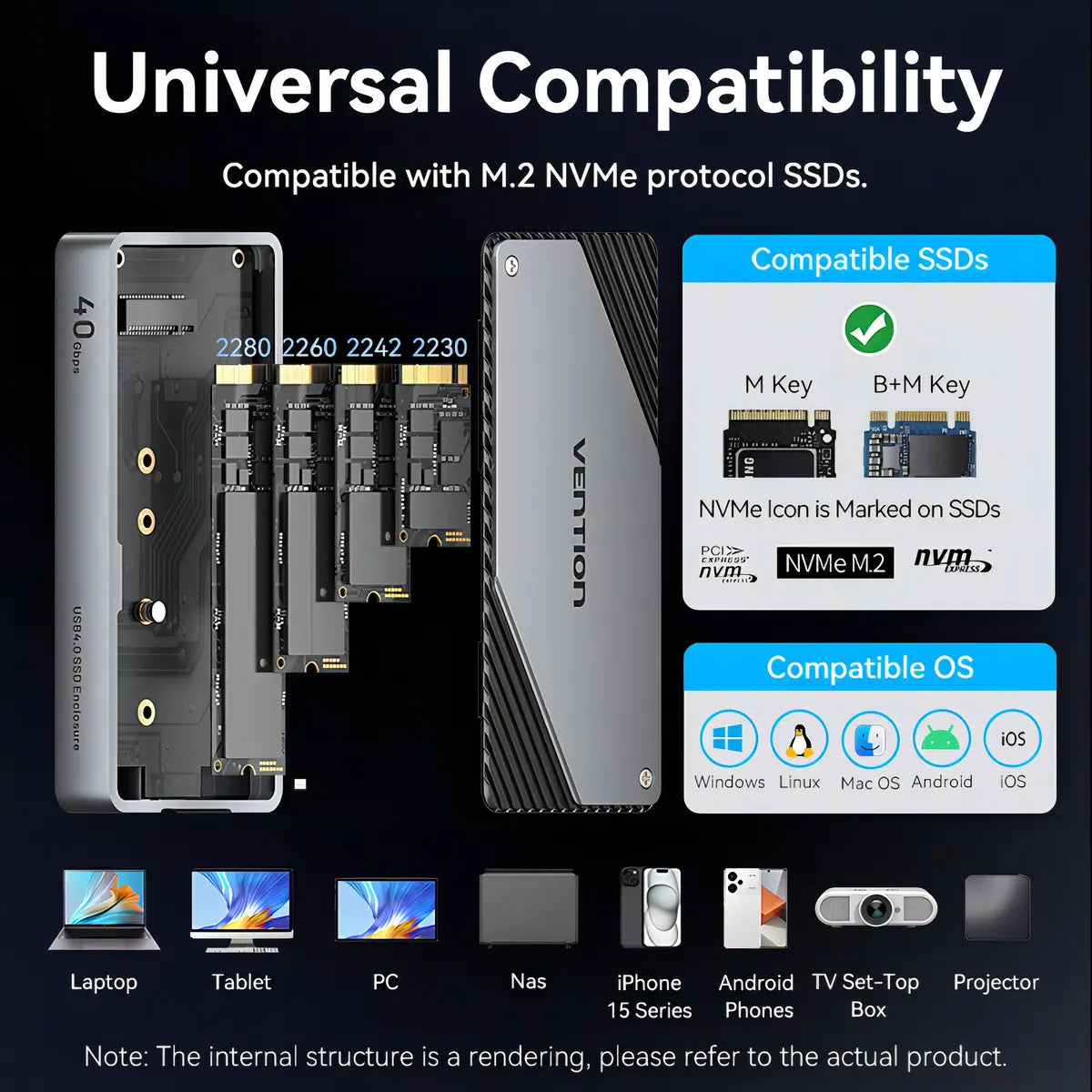 Carry Disk Case Usb 4,0 M2 Nvme Ssd 40 Gbps Vention Negro