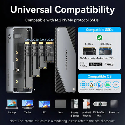 Carry Disk Case Usb 4,0 M2 Nvme Ssd 40 Gbps Vention Negro