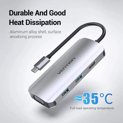 Hub Multipuerto 5 En 1 Usb C Hdmi Vga Usb Con Carga Vention