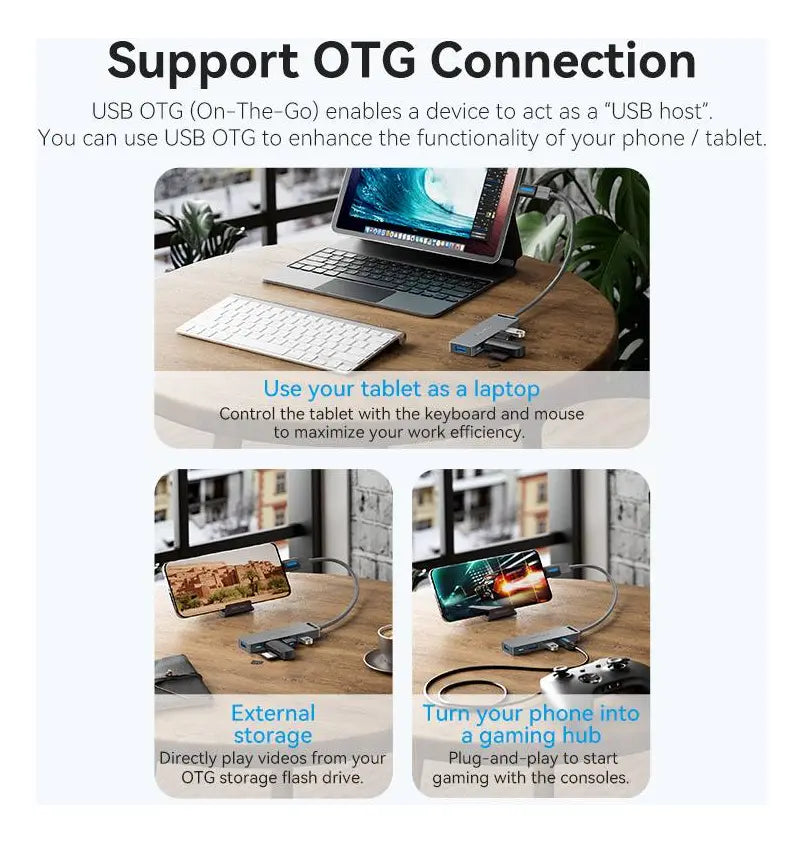 Hub Multipuerto Usb 3,0 X4 5 En 1 Gris Carga 0,5cm Vention Gris