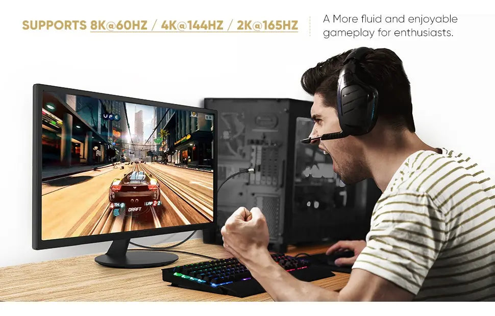 Cable Displayport Premium Dp 1,4 8k Trenzado 144hz 1m Ugreen