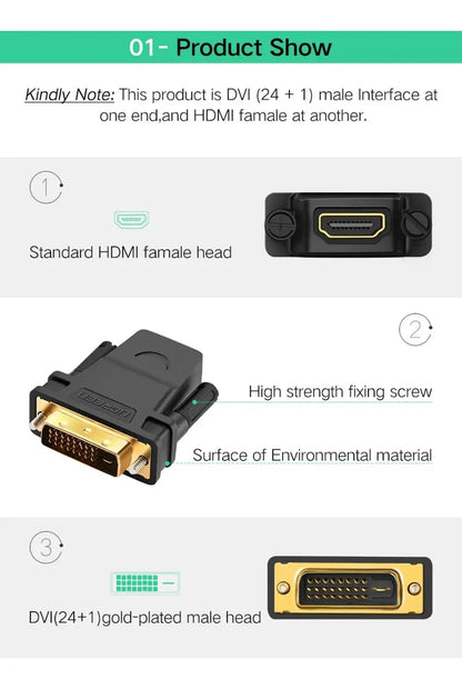 Adaptador Hdmi Hembra A Dvi 24 + 1 Macho Negro Ugreen