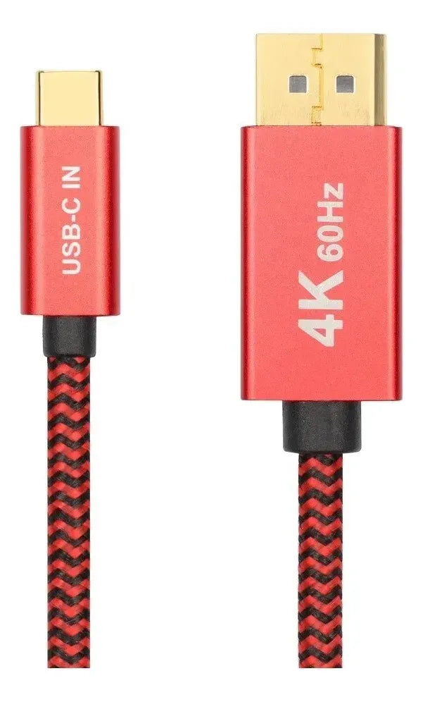 Cable Adaptador Usb C 3,1 A Display Port 4k 1,8 Metros Evox Rojo