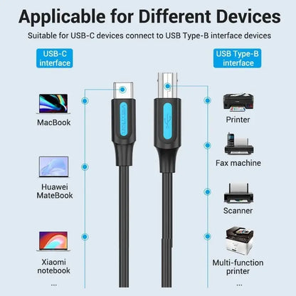 Cable Usb-c 2,0 A Usb-b Para Impresora 1,5 Metro Vention Negro