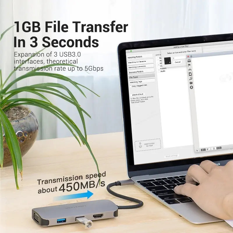 Hub Multipuerto 5 En 1 Usb C Hdmi Vga Usb Con Carga Vention