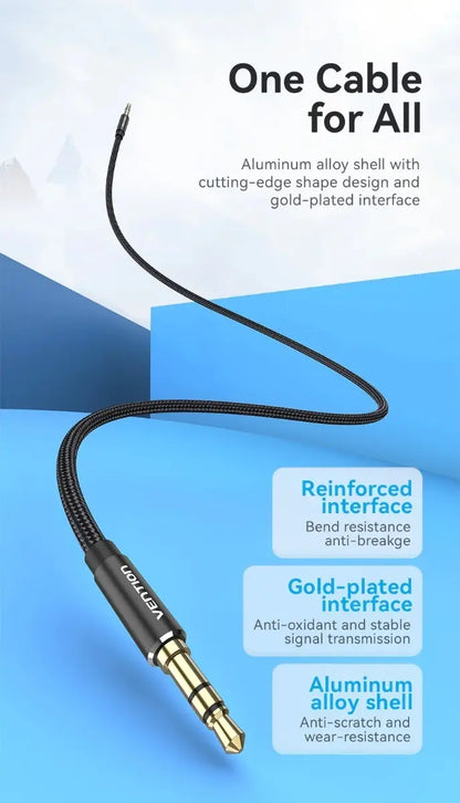 Cable De Audio Aux Jack 3,5mm Estereo Trenzado 2m Vention