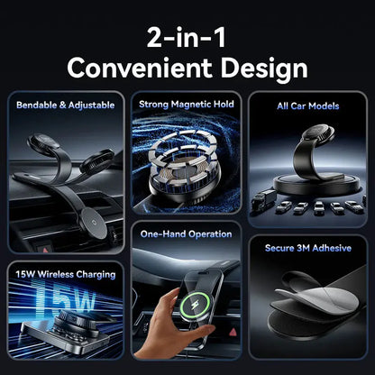 Soporte Cargador Auto Porta Celular 2 En 1 Magnetico Vention Negro