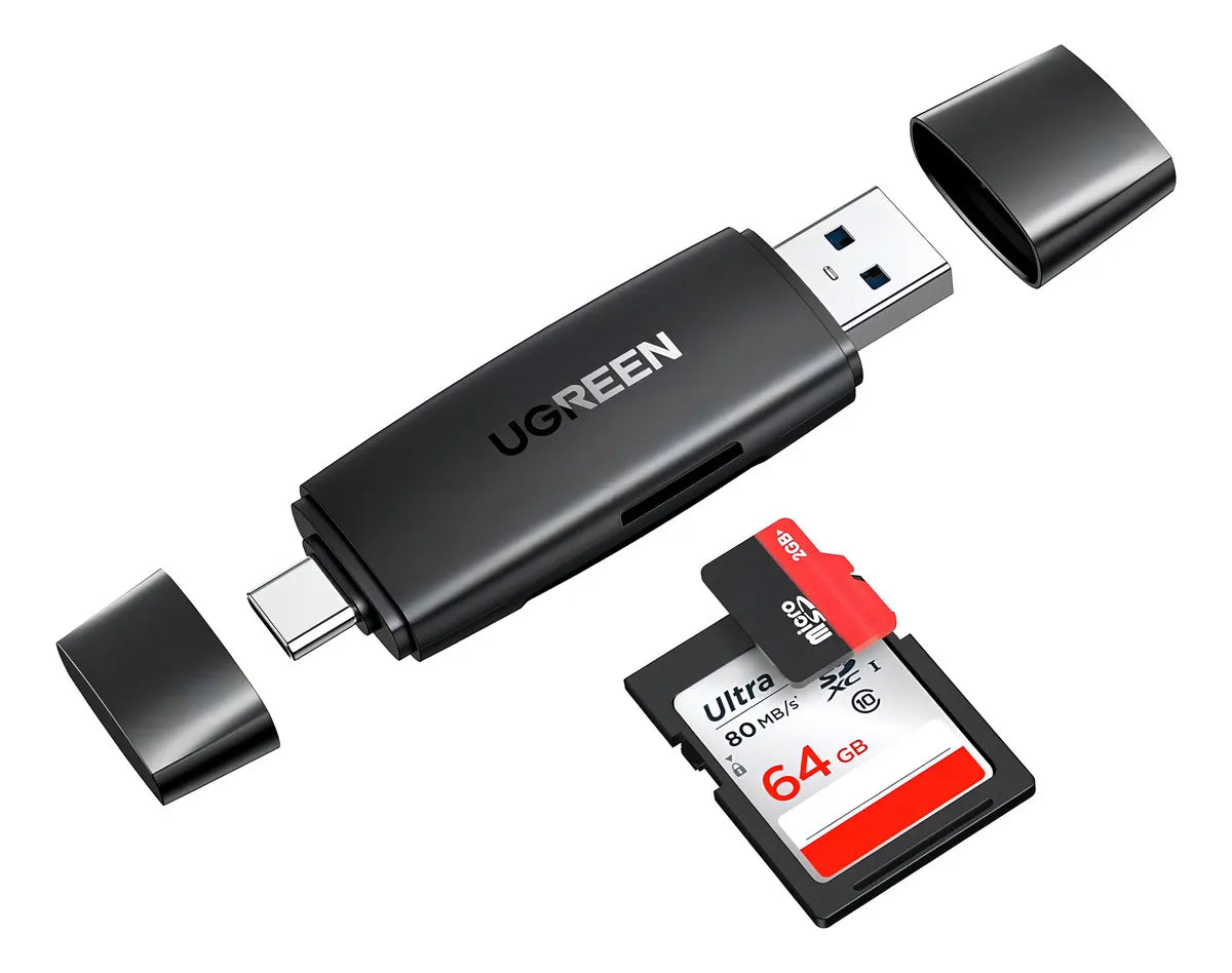 Lector Tarjeta Sd Tf 2 En 1 Usb-c Usb 3,0 Dual Negro Ugreen Negro