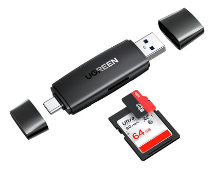 Lector Tarjeta Sd Tf 2 En 1 Usb-c Usb 3,0 Dual Negro Ugreen Negro