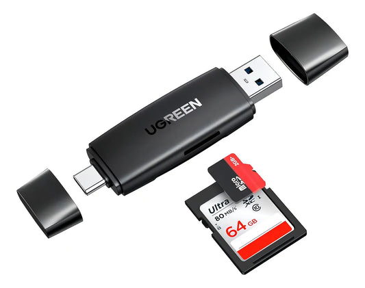 Lector Tarjeta Sd Tf 2 En 1 Usb-c Usb 3,0 Dual Negro Ugreen Negro