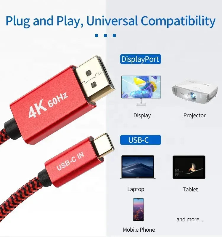 Cable Adaptador Usb C 3,1 A Display Port 4k 1,8 Metros Evox Rojo