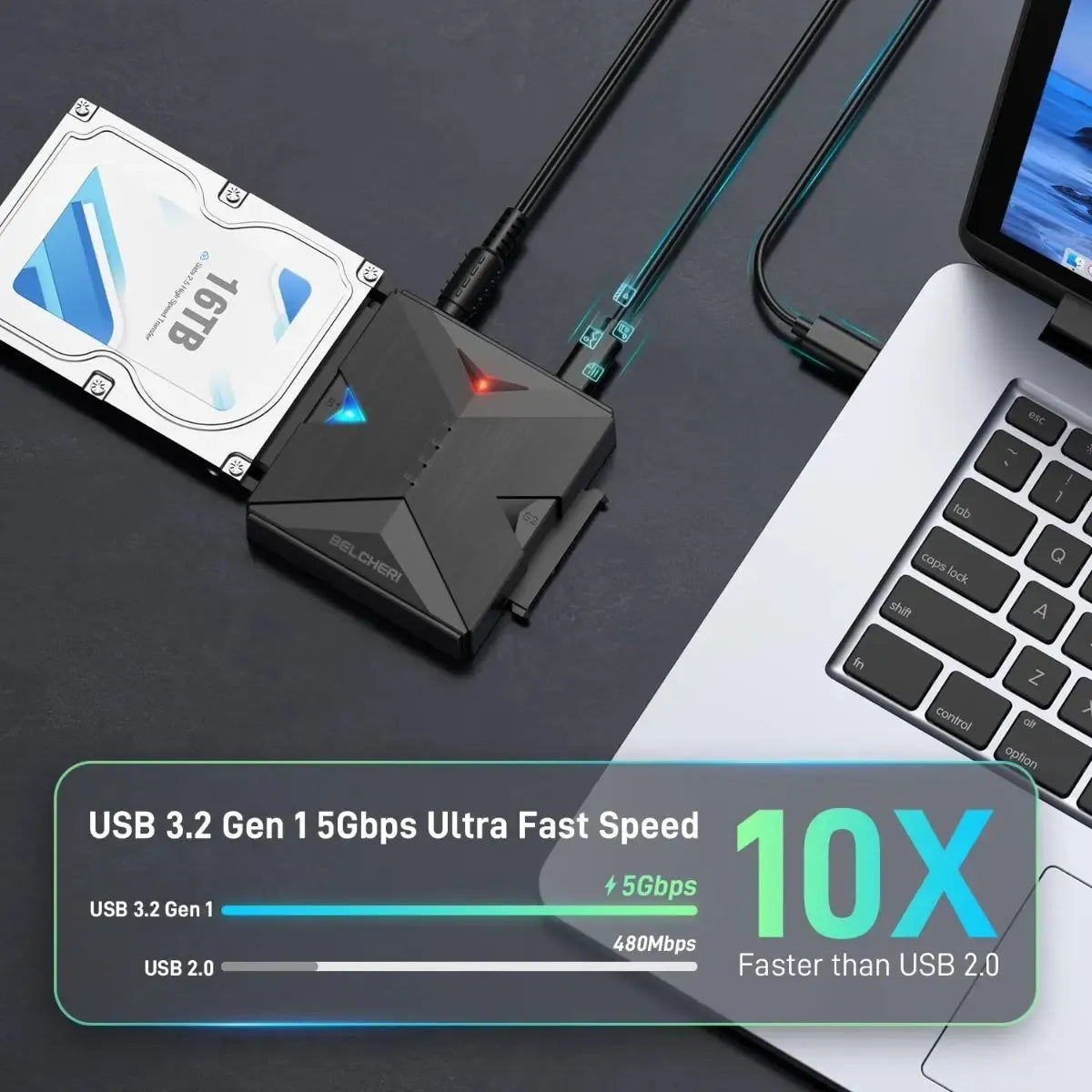 Docking Station Doble Bahia Usb 3,2 Sata 2,5 / 3,5 Belcheri