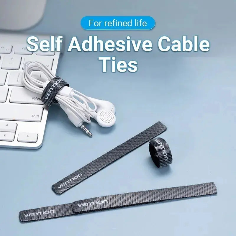 Tira Organizadora De Cables Nylon Autoadhesivo Vention - Negro